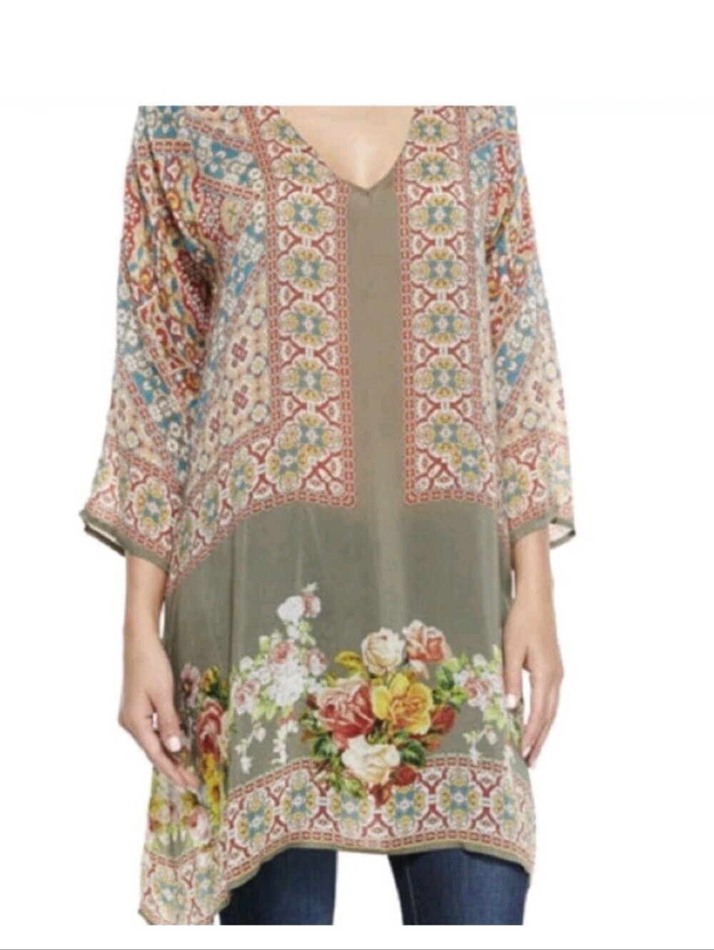 Johnny Was Boho Floral Mixed Print Tunic Top Cottagecore Artsy
